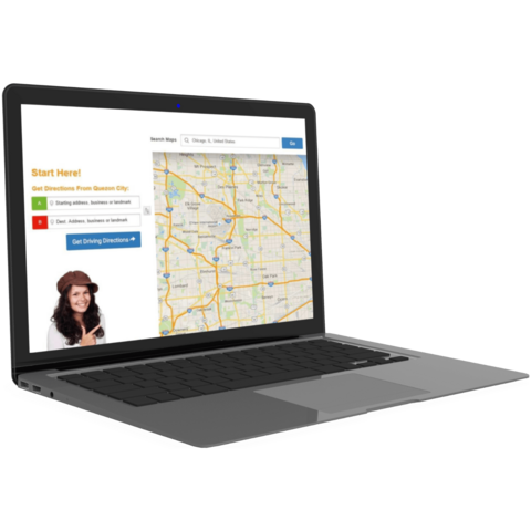 Laptop showing directions.im web application inputs and map