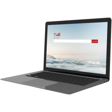 Laptop showing Trill search homepage and search field